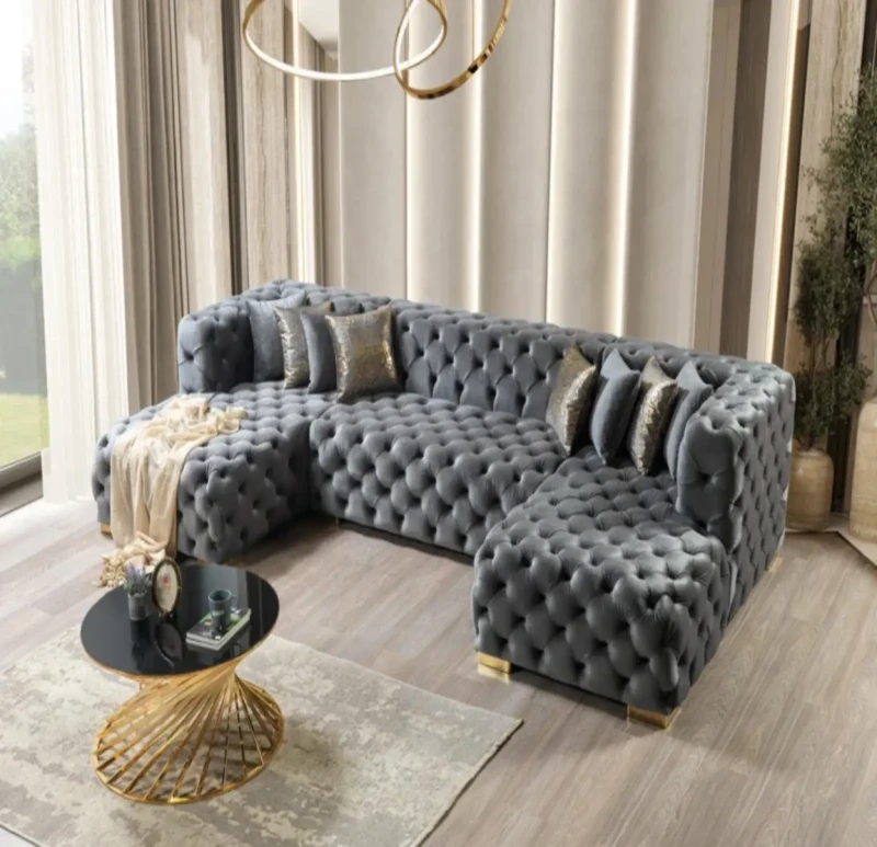 Modern Gray Sofa With Captune Velor | 2 Chaise Longue