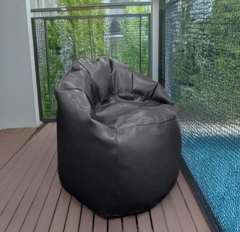 Ribbed Leather Bean Bag |  Dark Gray