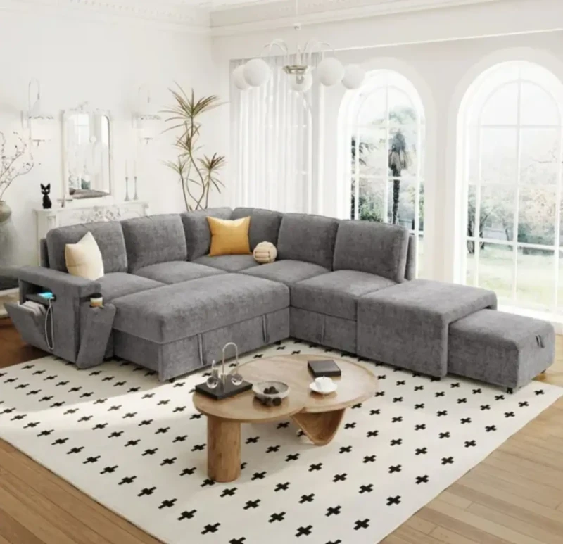 Modern sofa, 5 separate pieces and 2 cup holders