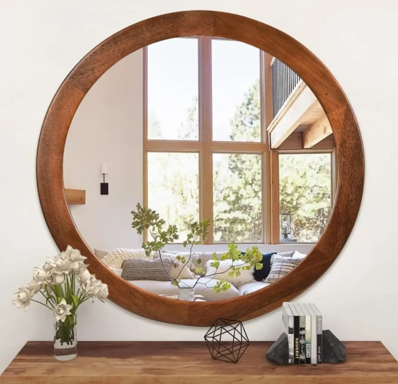 Circular Wall Mirror | Wooden Frame