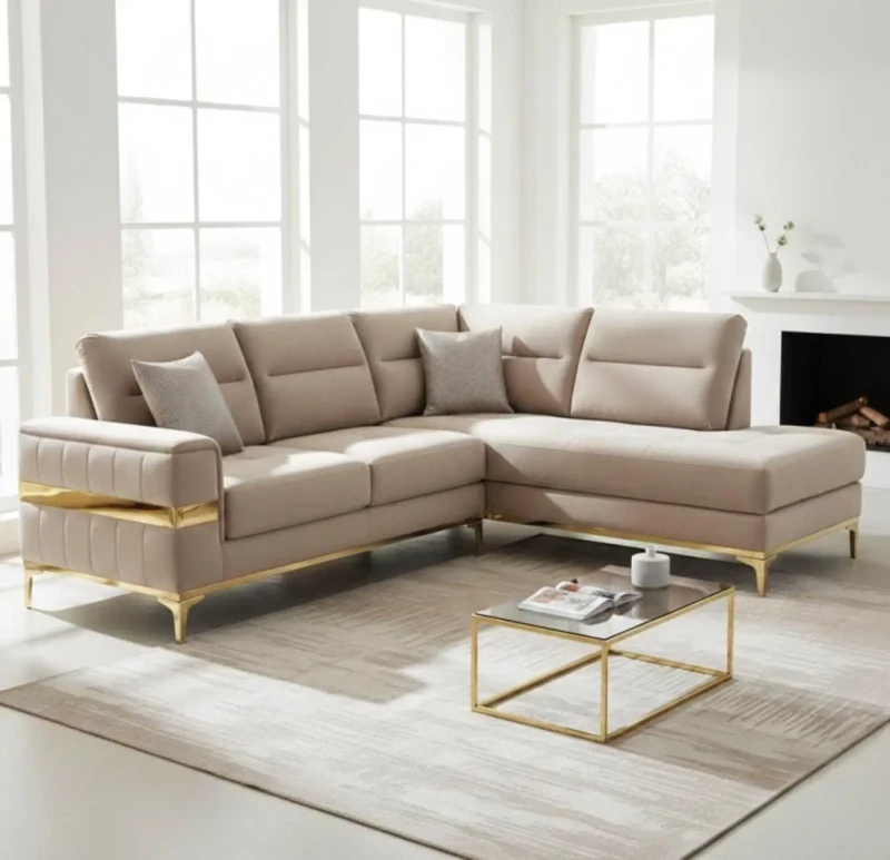 Modern Beige Corner Inlaid With Gold stainless