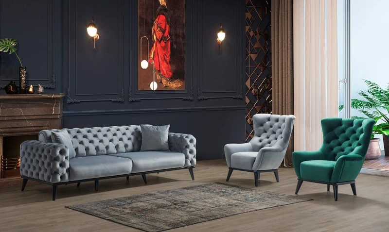 Modern Captone Sofa Set Green - Gray