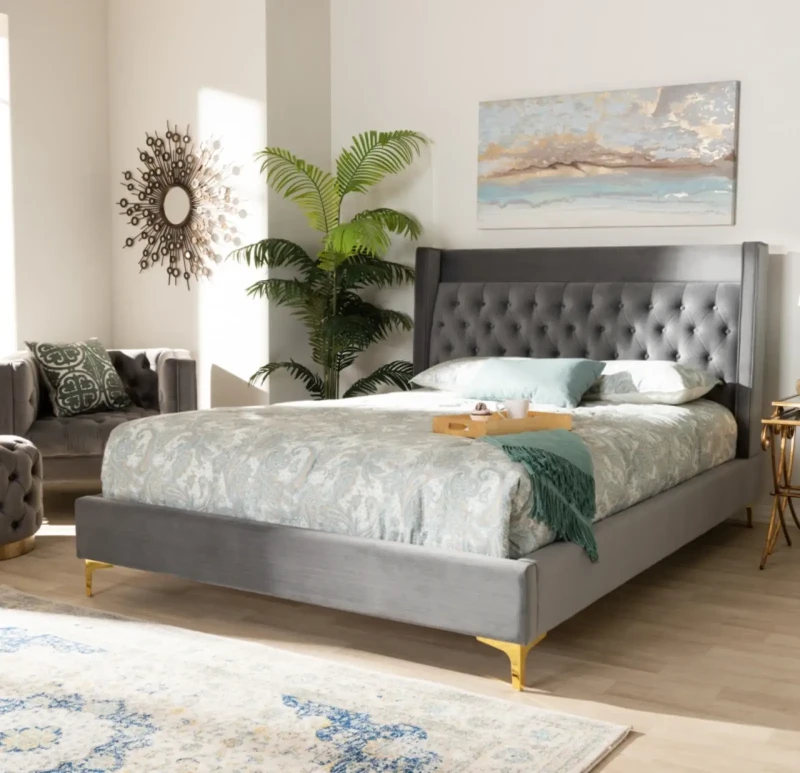 Modern Upholstered Bed with Stainless Legs