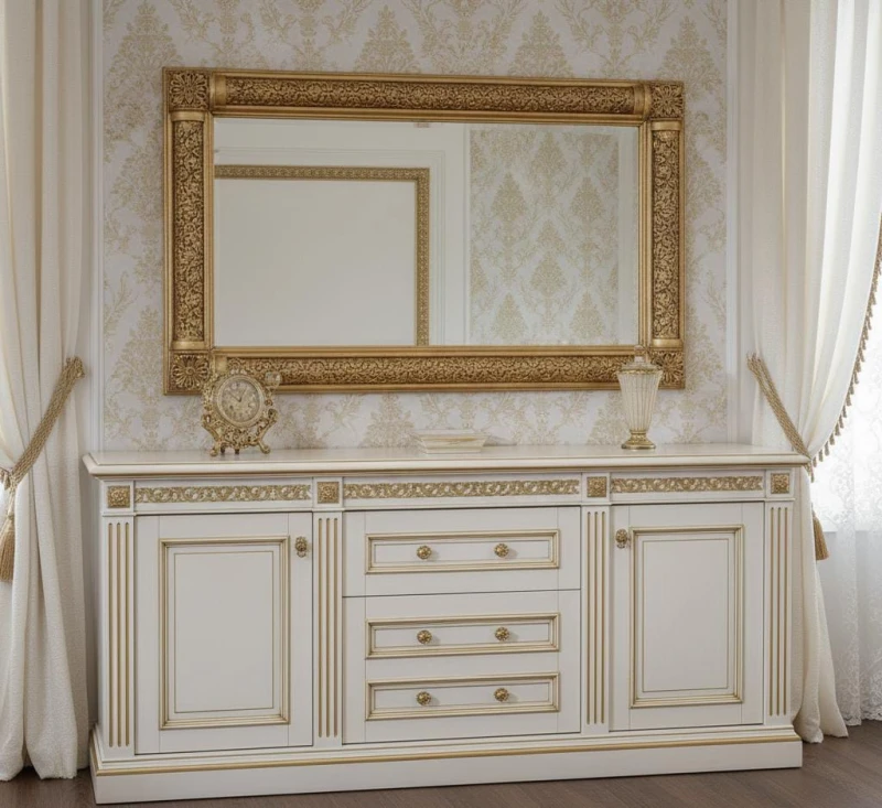 Classic Beech Wood Romanian Dining Room | White and Gold