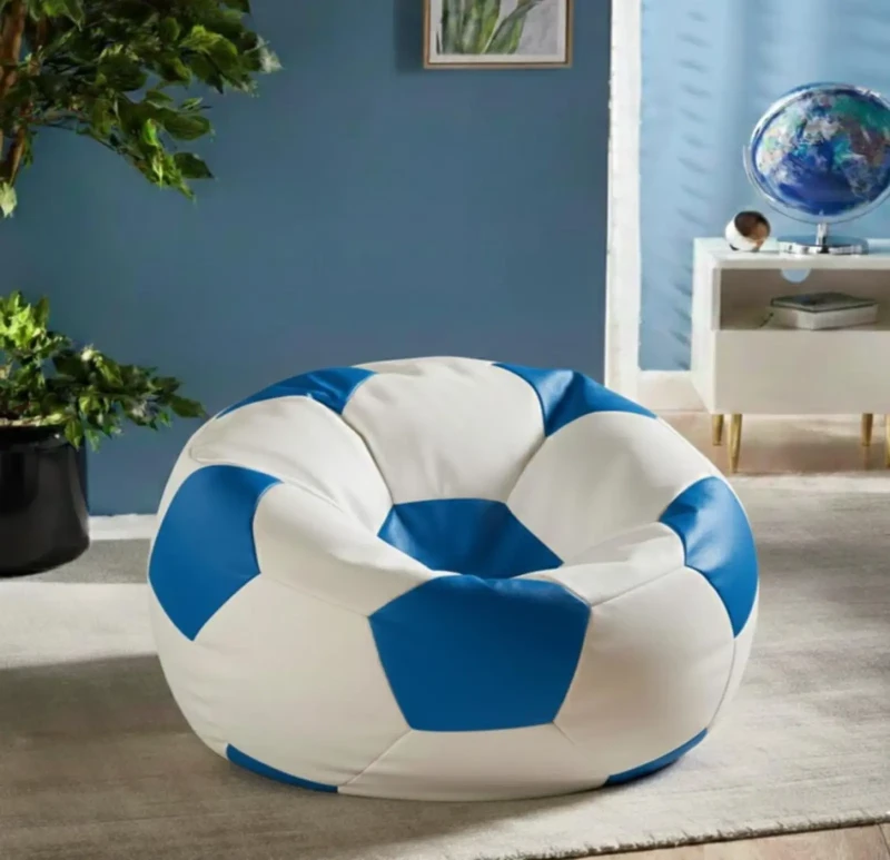 Medium Leather Football Bean Bag | Blue