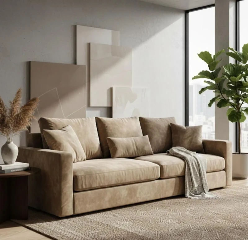 Modern Velvet Sofa | Beige