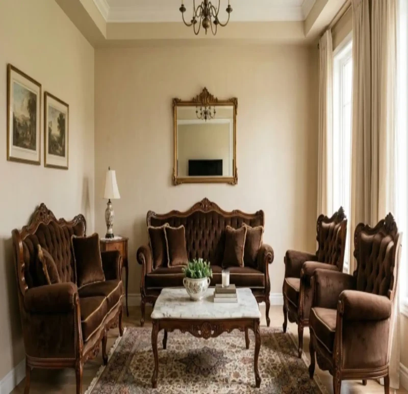 Classic Beech Wood Romanian Salon Set | Brown