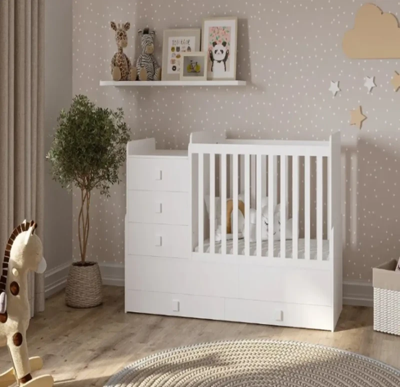 White Baby Bed With Drawer Unit