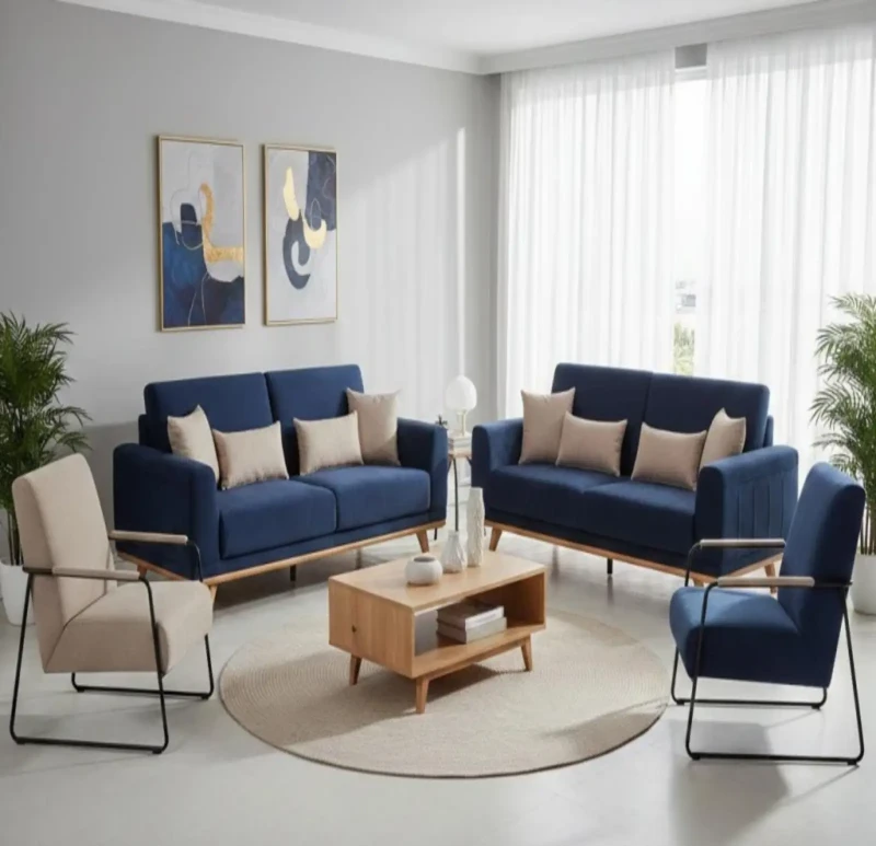 Modern Sofa Set Dark Blue - Beige