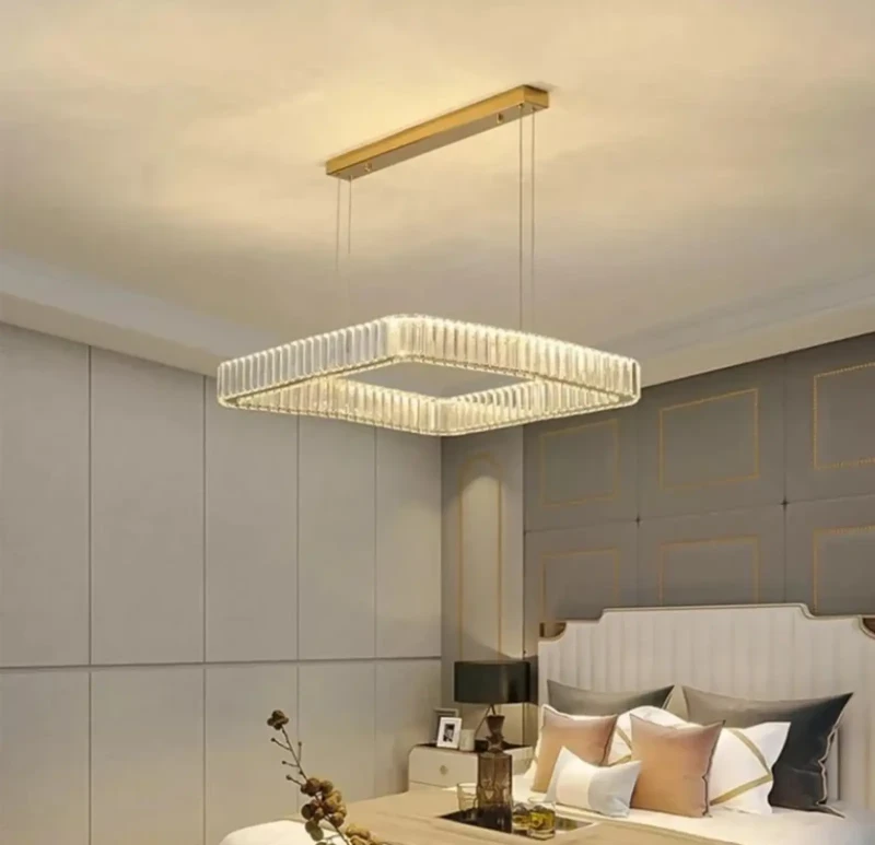 Square Crystal Circular Chandelier | Golden