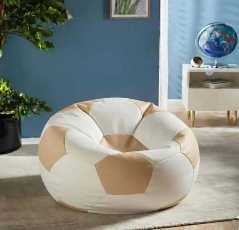 Medium Leather Football Bean Bag | Beige