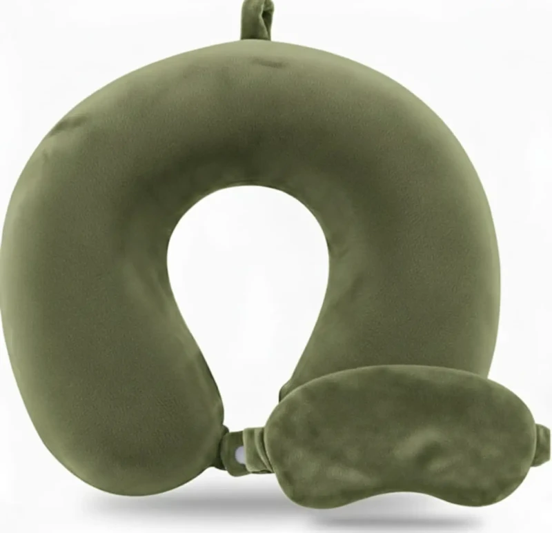 Neck Pillow And Eye Cover Velvet | Olive Green