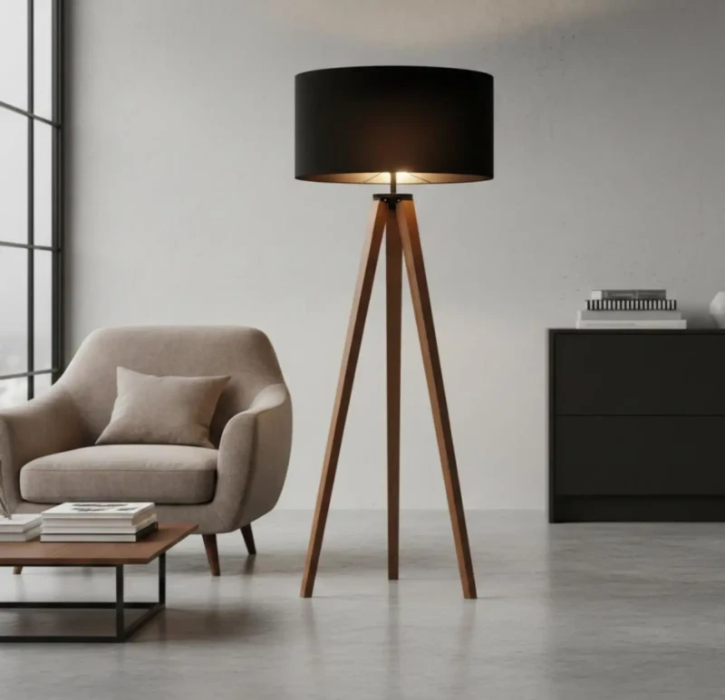 Modern black and brown wooden lamp stand