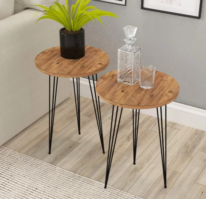 Set Of Metal and Wood Side Table