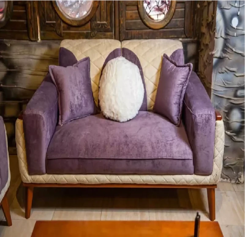Modern Sofa Set Purple Beige - 4 Pieces