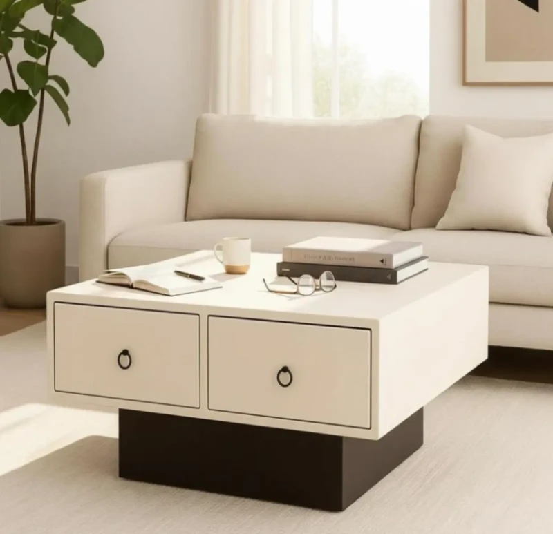Square Center Table With Drawer Unit