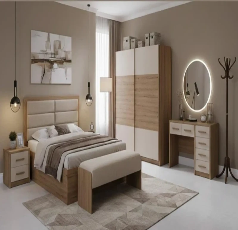 Furniture Hub | Modern Brown and Beige Bedroom | 8 Pieces With Dresser and Double Drawer Unit Furniture Hub | Modern Brown and Beige Bedroom | 8 Pieces With Dresser and Double Drawer Unit