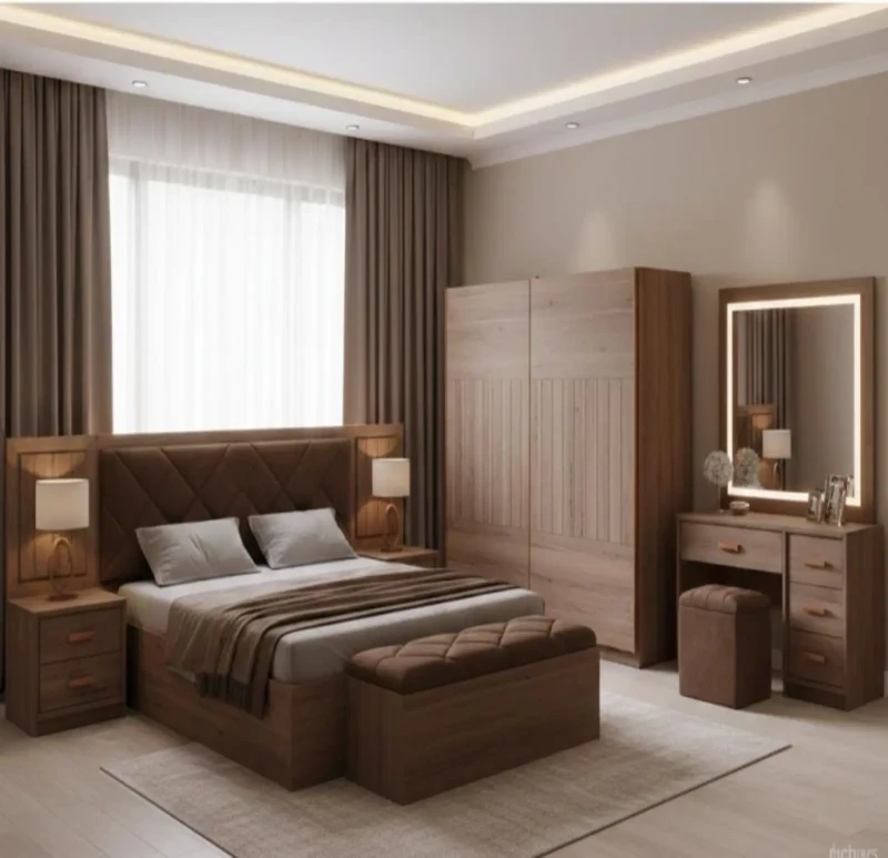 Brown Modern Bedroom 7 Pieces
