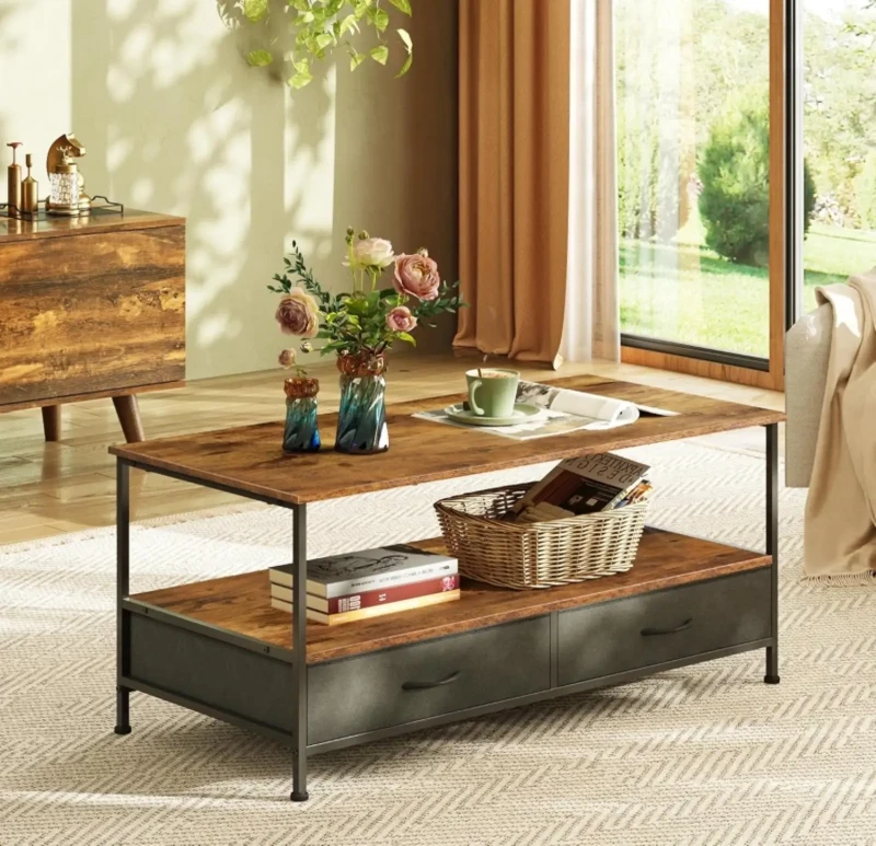 Metal Coffee Table With 2 Drawers
