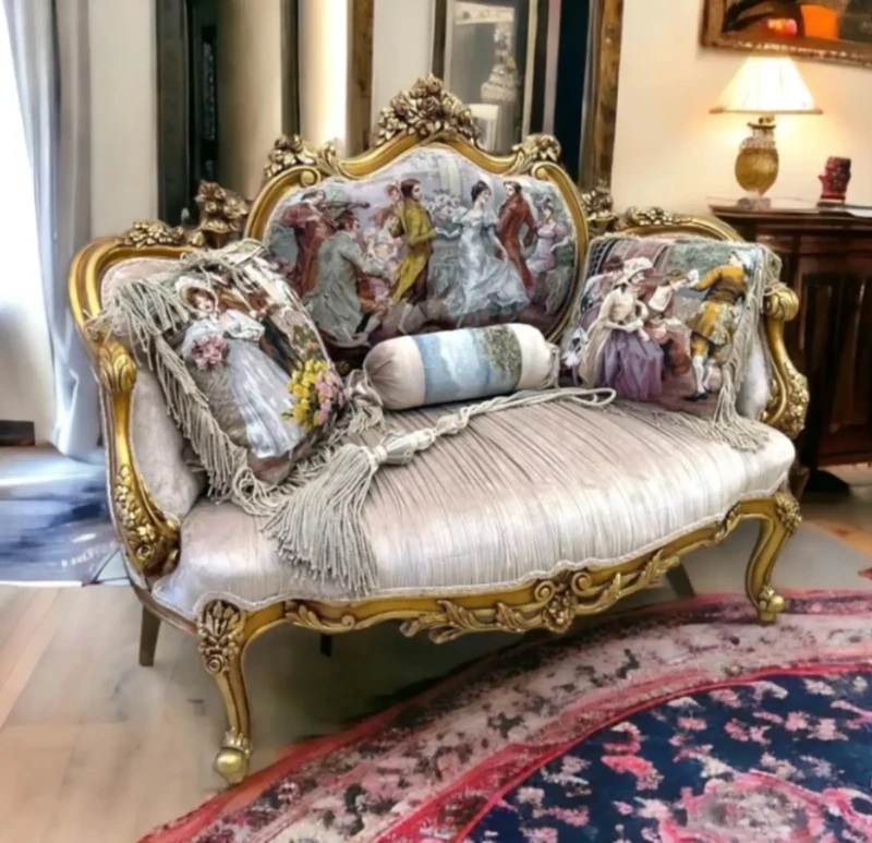 Luxurious Captune Beige Antique Sofa
