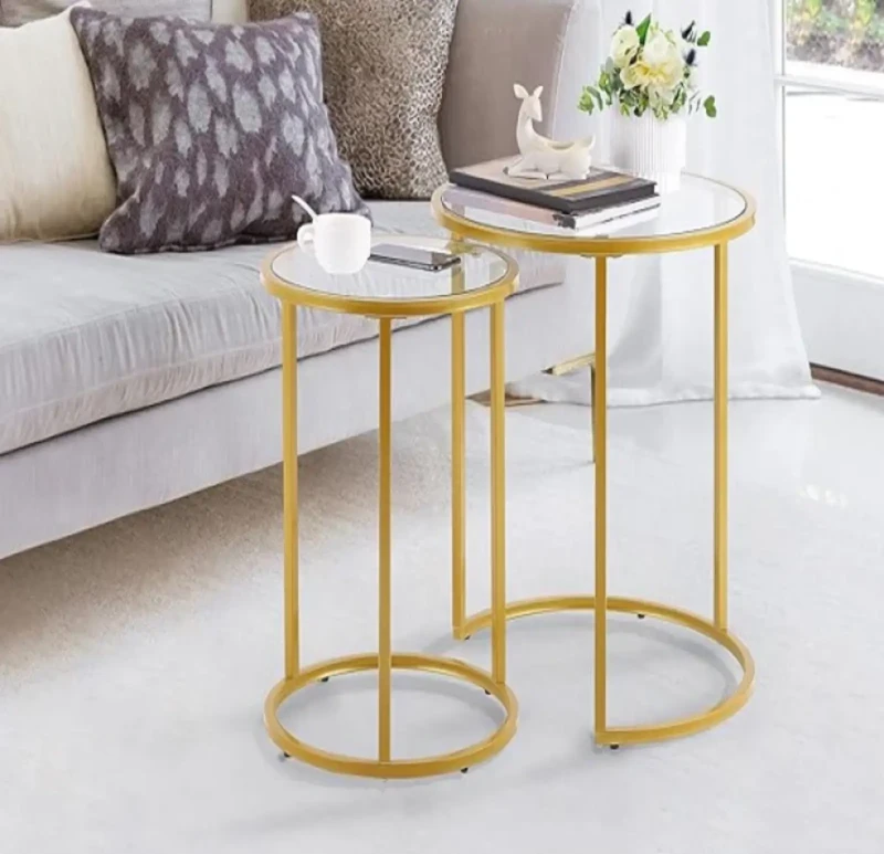 Circular Table With Glass Top and Side Table