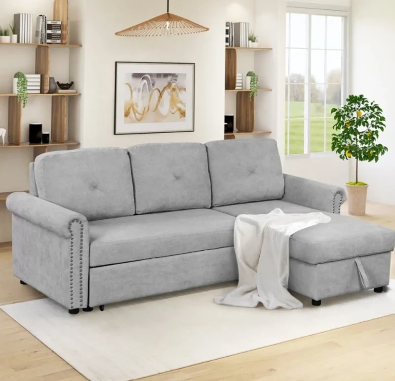 Modern Gray Linen Corner With Storage Unit