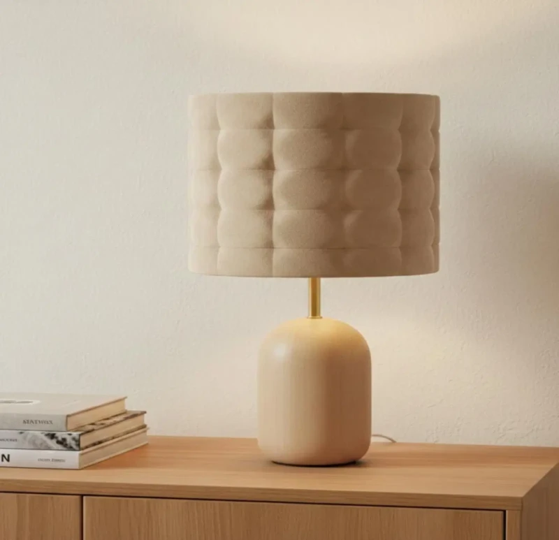 Modern lampshade with a wooden base Beige