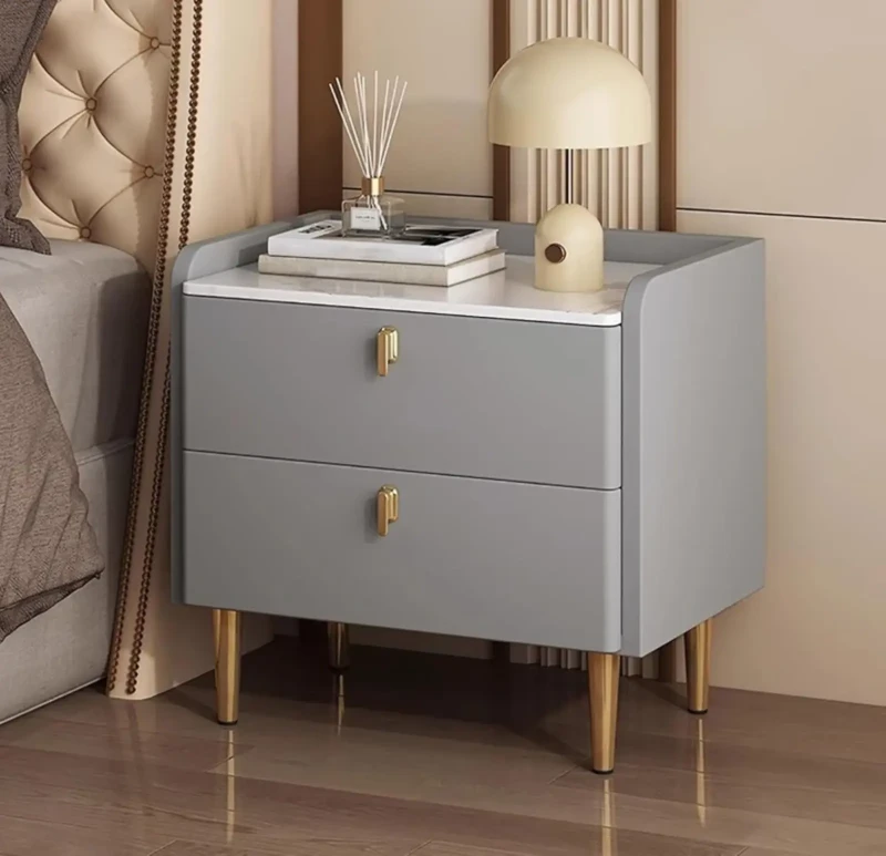 Modern Bedside Table With Metal Legs | Gray