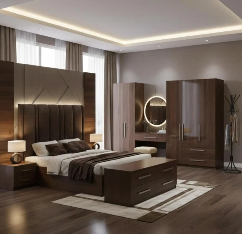 modern Bedroom 8 Pieces Brown