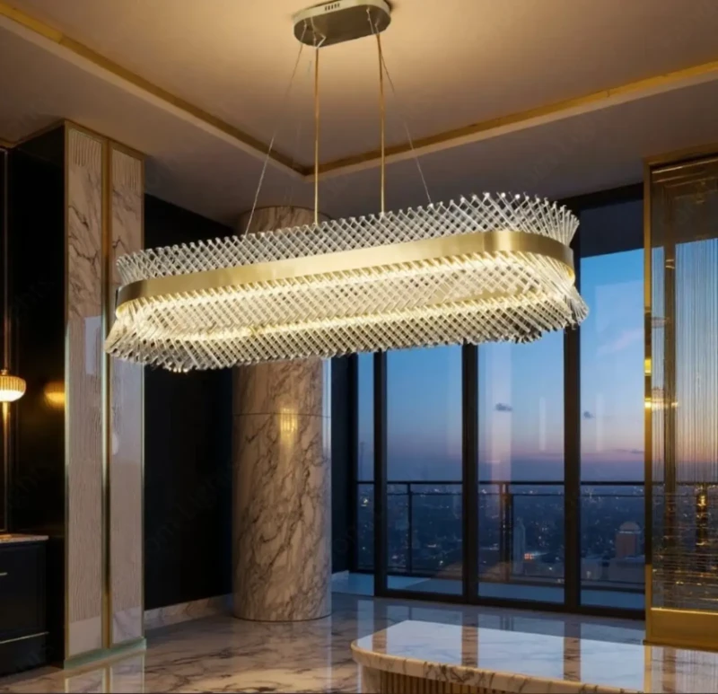 Rectangular crystal LED chandelier