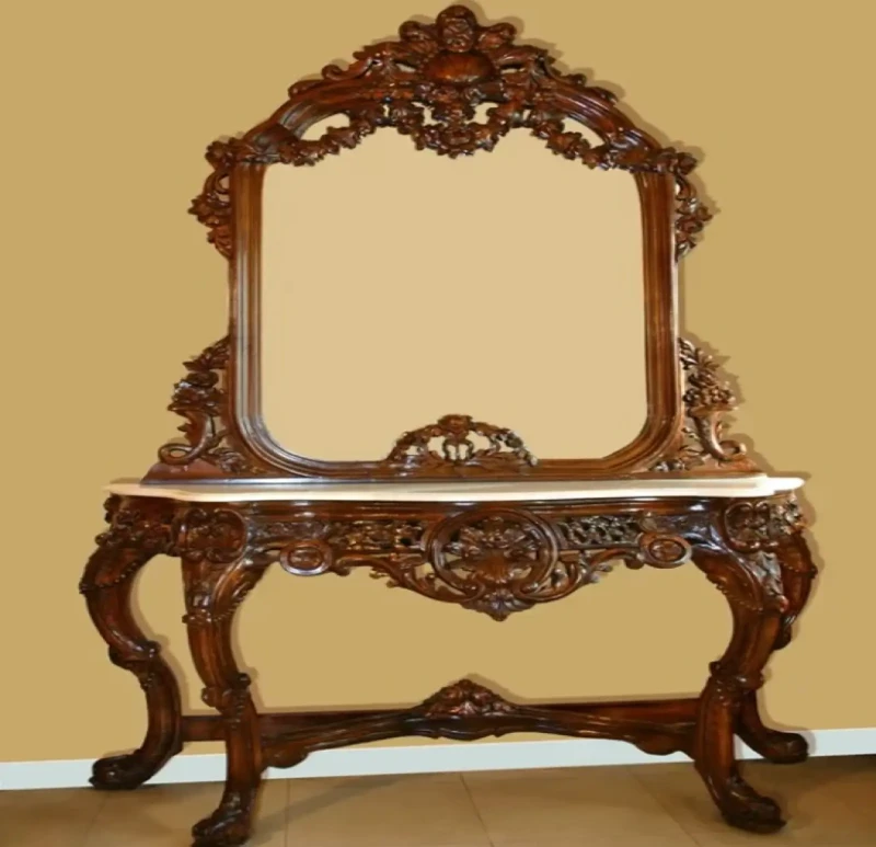 Antique Brown Console With Mirrors