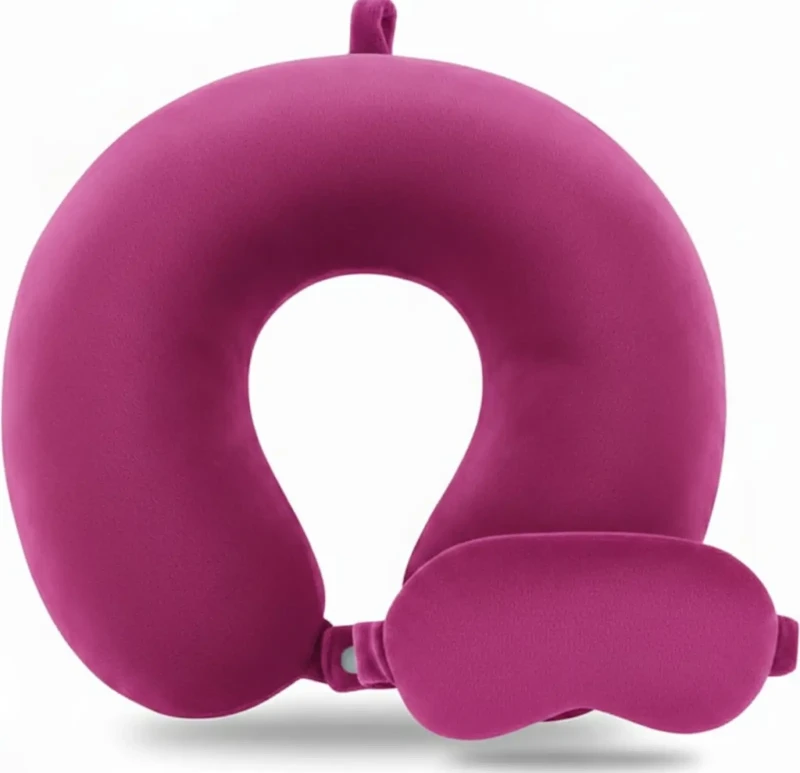 Neck Pillow And Eye Cover Velvet | Fuchsia