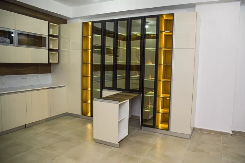 White Polylac Kitchen With Display Units