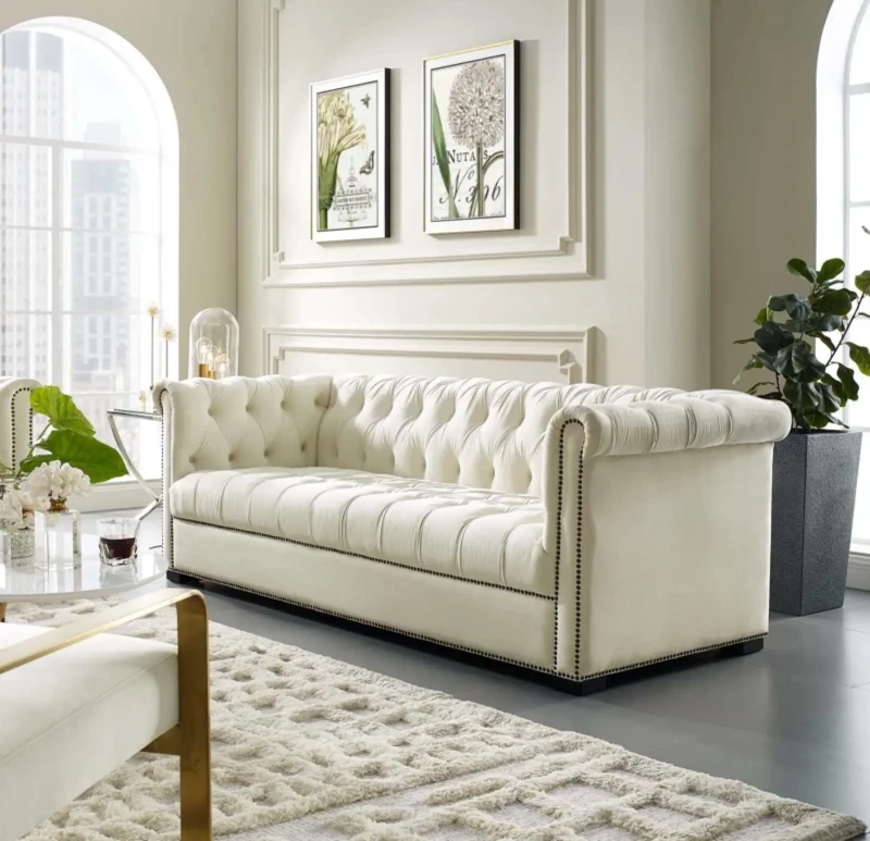 Modern Velvet Capton Sofa | Off White