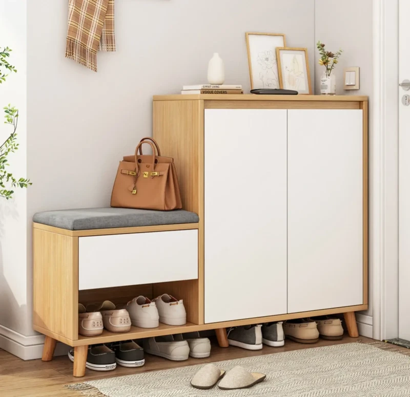 Modern Wooden Shoe Cabinet With Puff