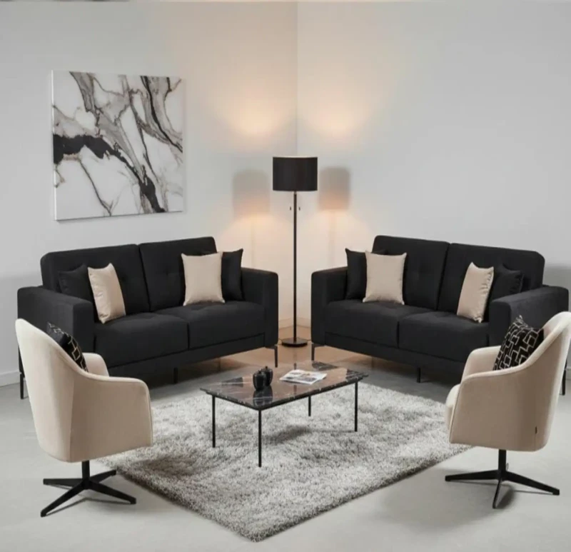 Modern Inverted Leather Sofa Set - Stainless Legs