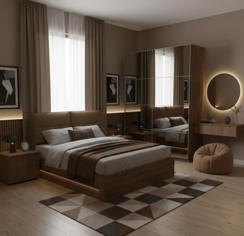 Modern Youth Bedroom | 4 Pieces Mirror Cupboard