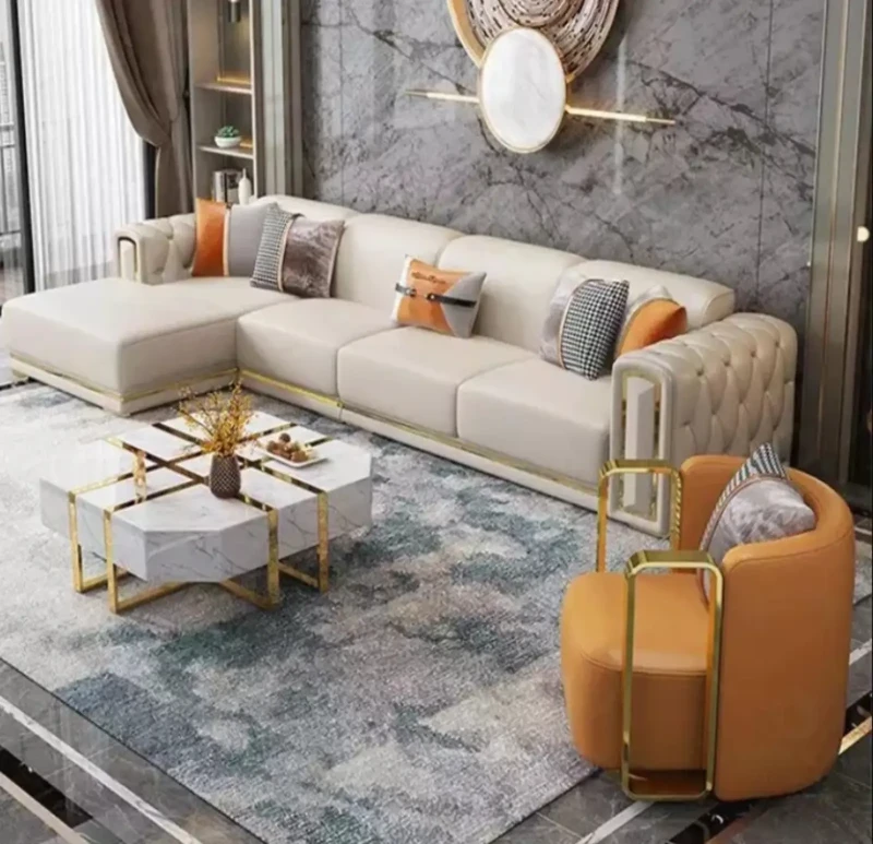 Sofa and a Chair Inglaid With Golden Stainless