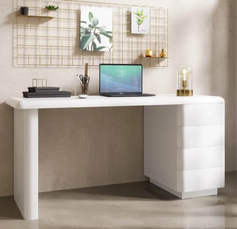Modern Desk with 4 Drawers - White