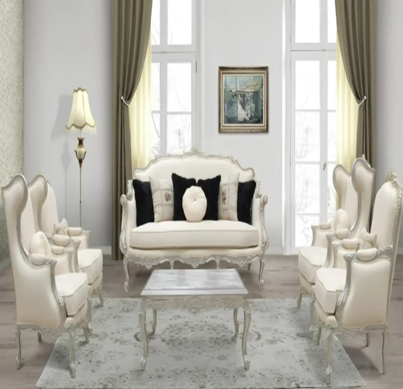 Classic Silver Salon Turkish Velor Fabric With Bouquet Back