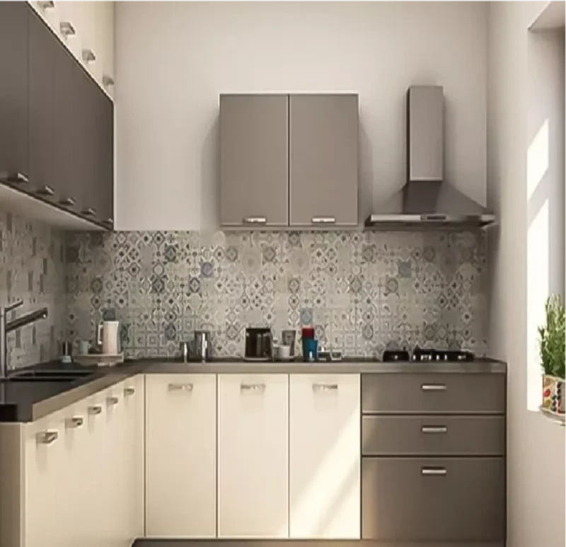مطبخ مودرن اكريليك بيج ورمادي