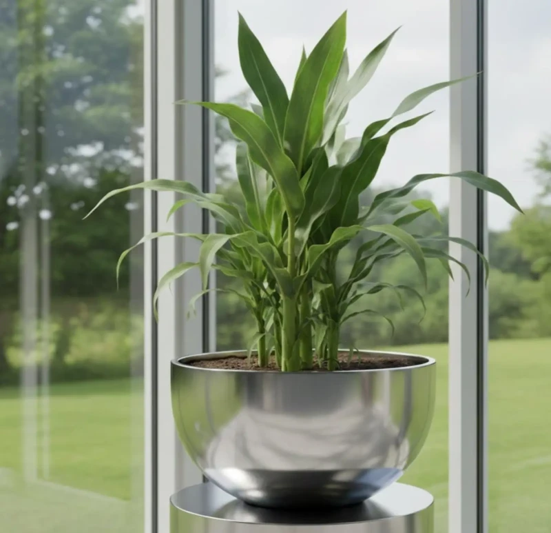 Round Silver Plant Pot | Corn Tree