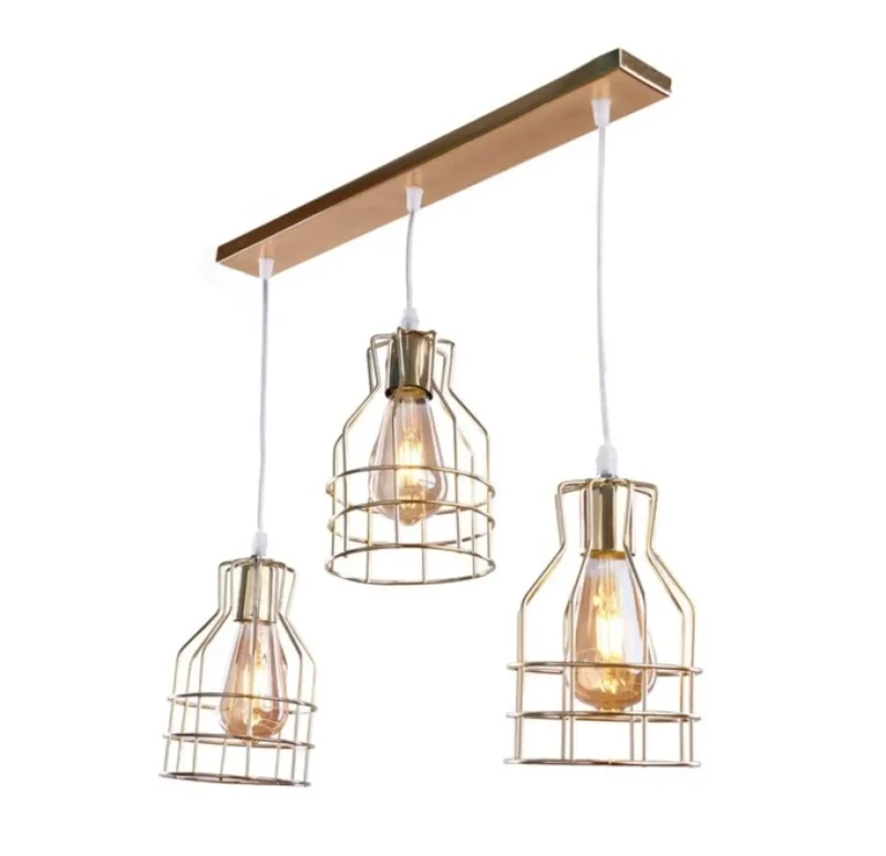 Modern Pendant With A Ruler | 3 Golden Bulbs