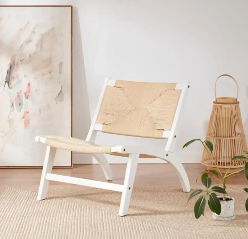 Bohemian chair in beige and white color