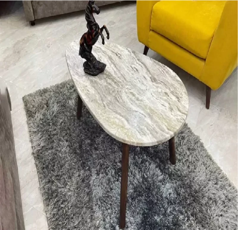 Marble Gray Oval Sofa Table