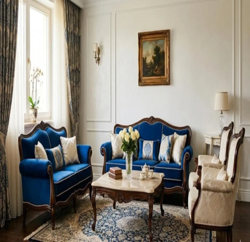 Classic Blue and Beige Salon | 5 Pieces