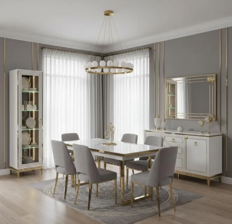 Modern Dining Room Gray White Gold