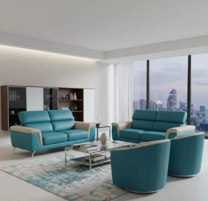 Modern Inverted Leather Sofa Set With Stainless Legs