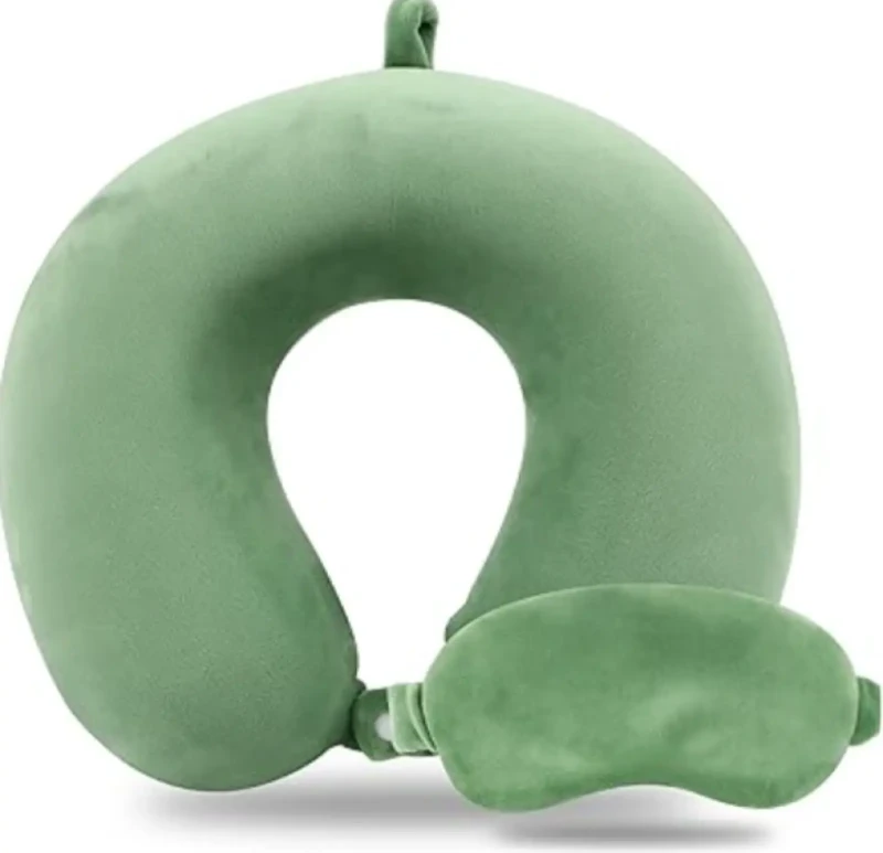 Neck Pillow And Eye Cover Velvet | Mint Green