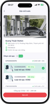 Đặt chỗ trước tại trạm sạc.